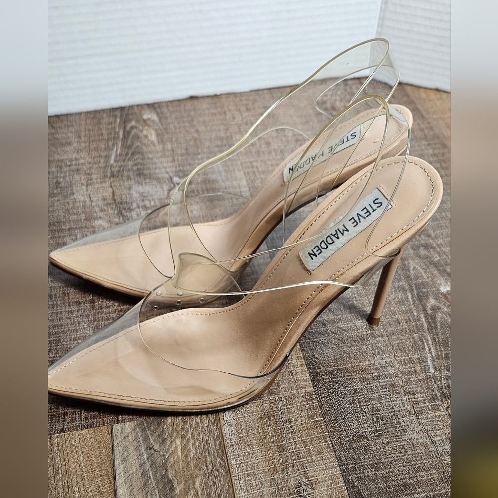 Steve Madden Shoes Women 7 Clear Tan Slingback Pointed Toe Vienne Heels Pumps